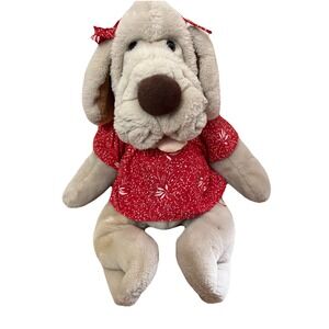 17" Wrinkles Plush Hand Puppet Tan Girl Dog Red Dress‎ Vintage Heritage